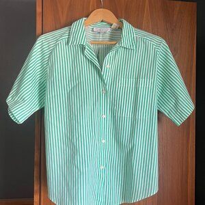 Lady Manhattan vintage green striped short sleeve button-down shirt